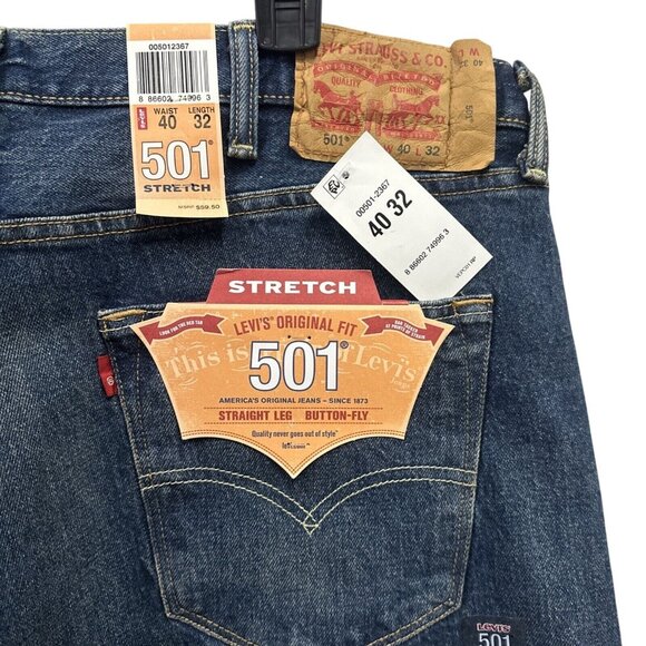 Levi's 501 Original Fit Stretch Straight Leg Button Fly Men Jeans 40x32 Blue Sey - Picture 3 of 8